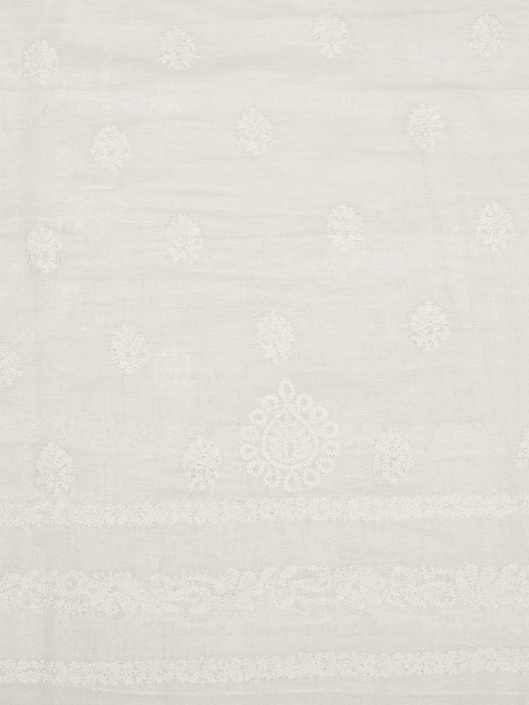 Ada Hand Embroidered White Linen Lucknowi Chikankari Unstitched Men's Kurta Piece A425192