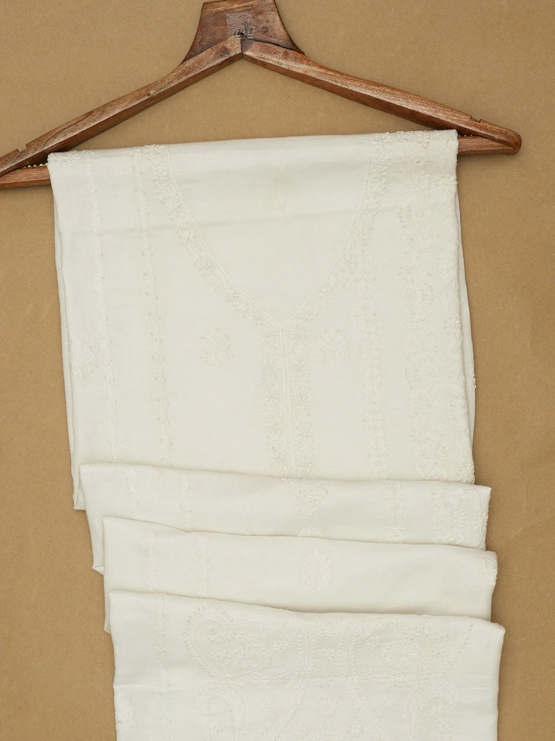 Ada Hand Embroidered White Linen Lucknowi Chikankari Unstitched Men's Kurta Piece A425192