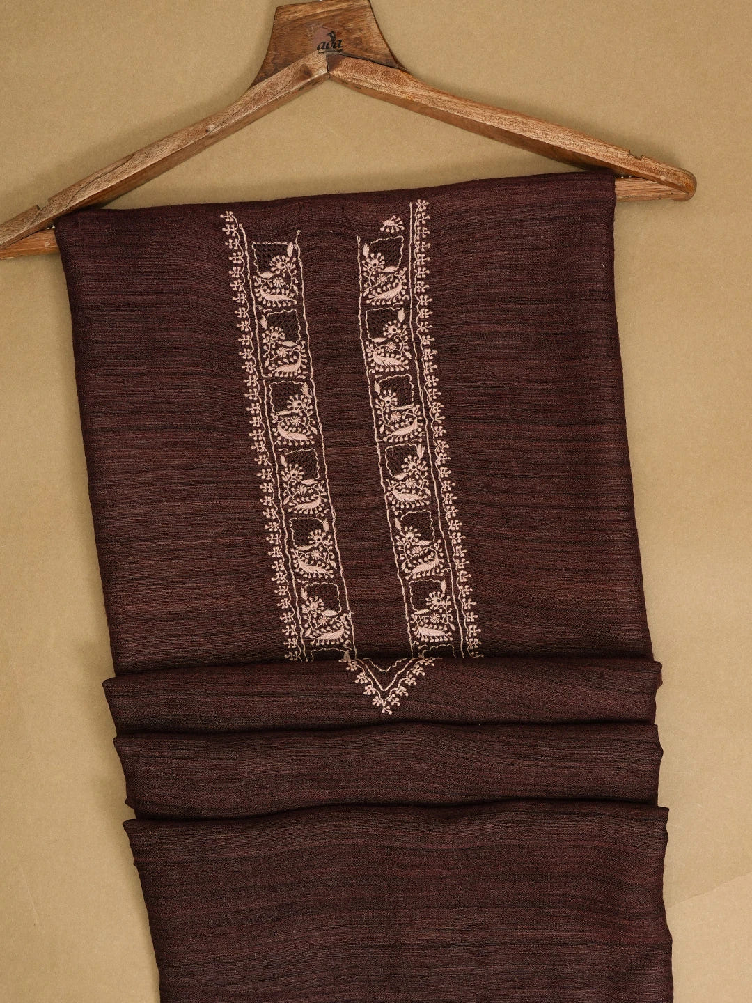 Ada Hand Embroidered Maroon Silk Lucknowi Chikankari Unstitched Men's Kurta Piece 01A584589
