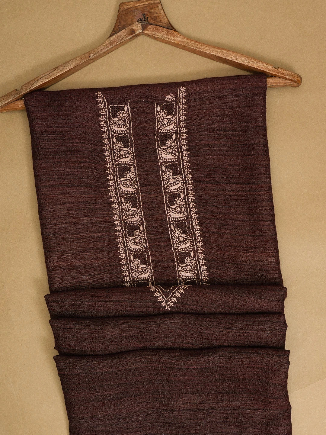 Ada Hand Embroidered Maroon Silk Lucknowi Chikankari Unstitched Men's Kurta Piece 01A584589