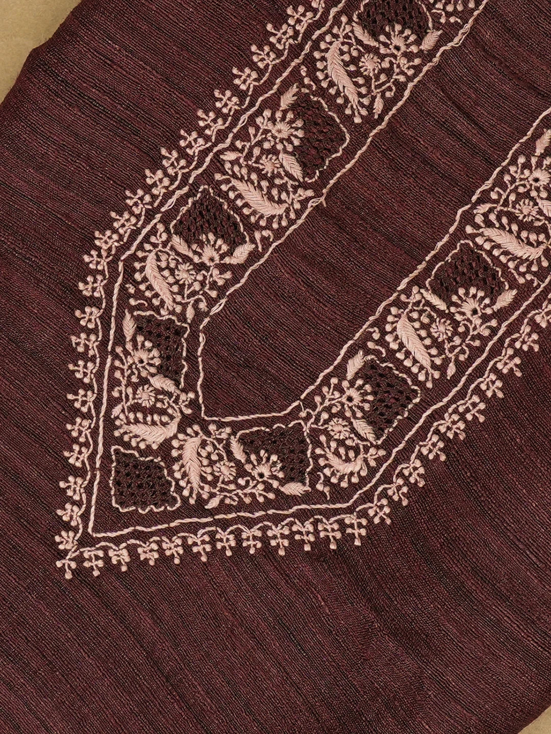 Ada Hand Embroidered Maroon Silk Lucknowi Chikankari Unstitched Men's Kurta Piece 01A584589