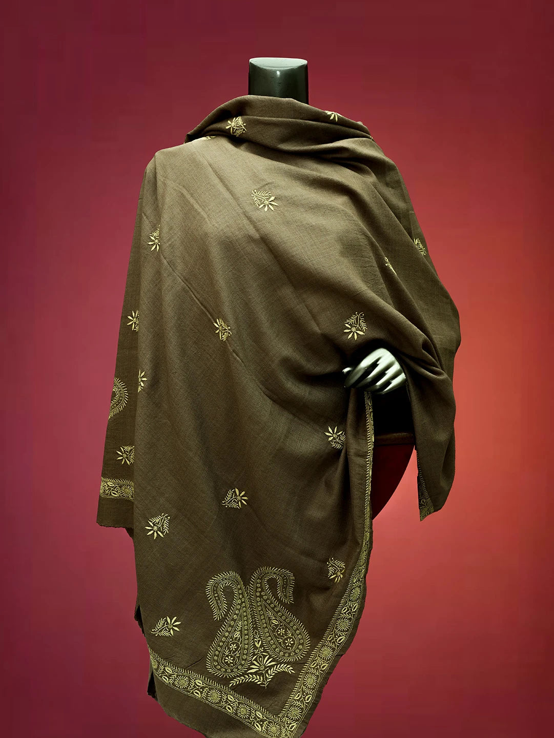 Ada Hand Embroidered Fawn Pashmina Lucknowi Chikankari Do Taar Shawl 01A536072