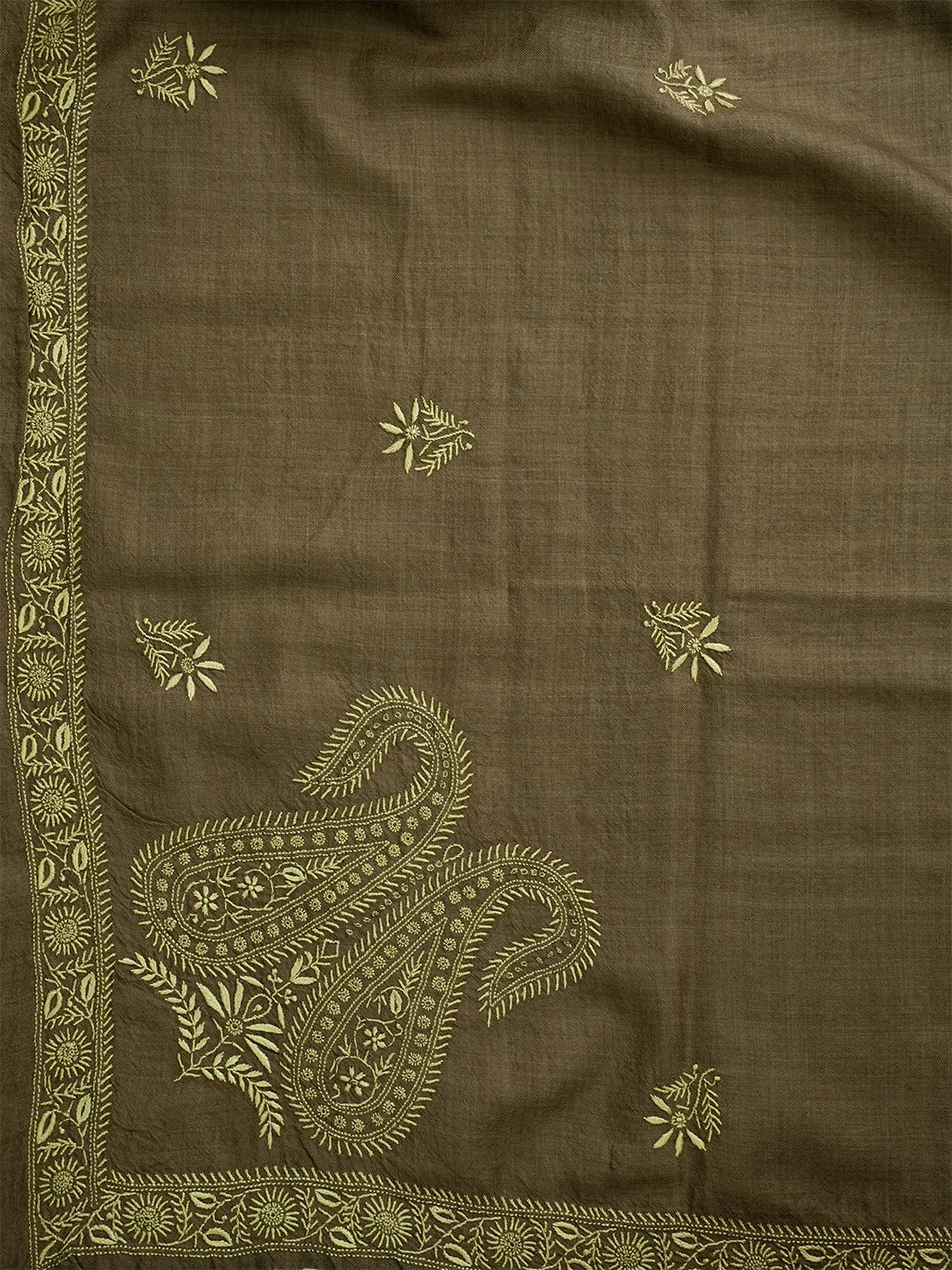 Ada Hand Embroidered Fawn Pashmina Lucknowi Chikankari Do Taar Shawl 01A536072