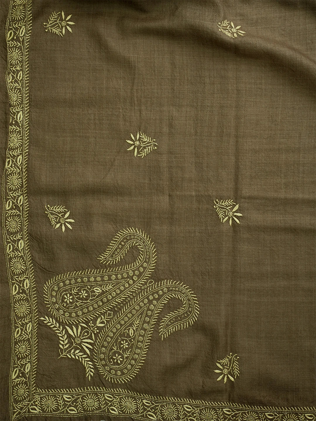 Ada Hand Embroidered Fawn Pashmina Lucknowi Chikankari Do Taar Shawl 01A536072