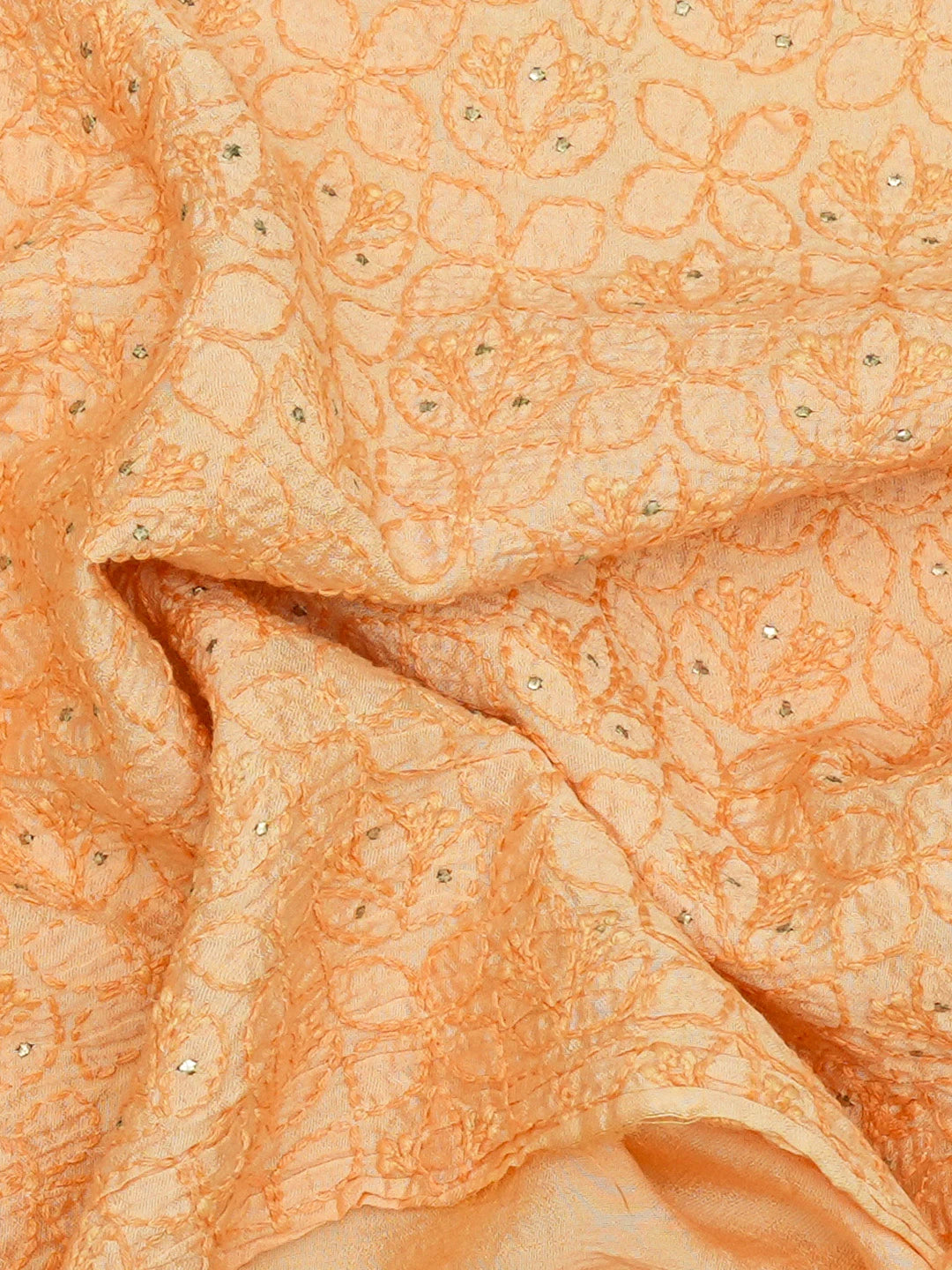 Ada Hand Embroidered Peach Chanderi Lucknowi Chikankari Unstitched Men's Kurta Piece With Muqaish Work 01A516814