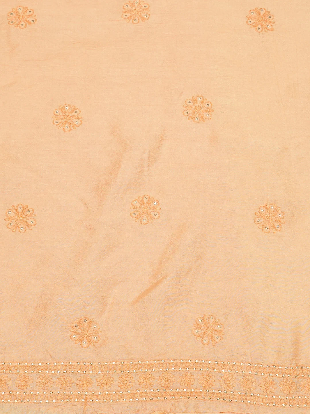 Ada Hand Embroidered Peach Chanderi Lucknowi Chikankari Unstitched Men's Kurta Piece With Muqaish Work 01A516814