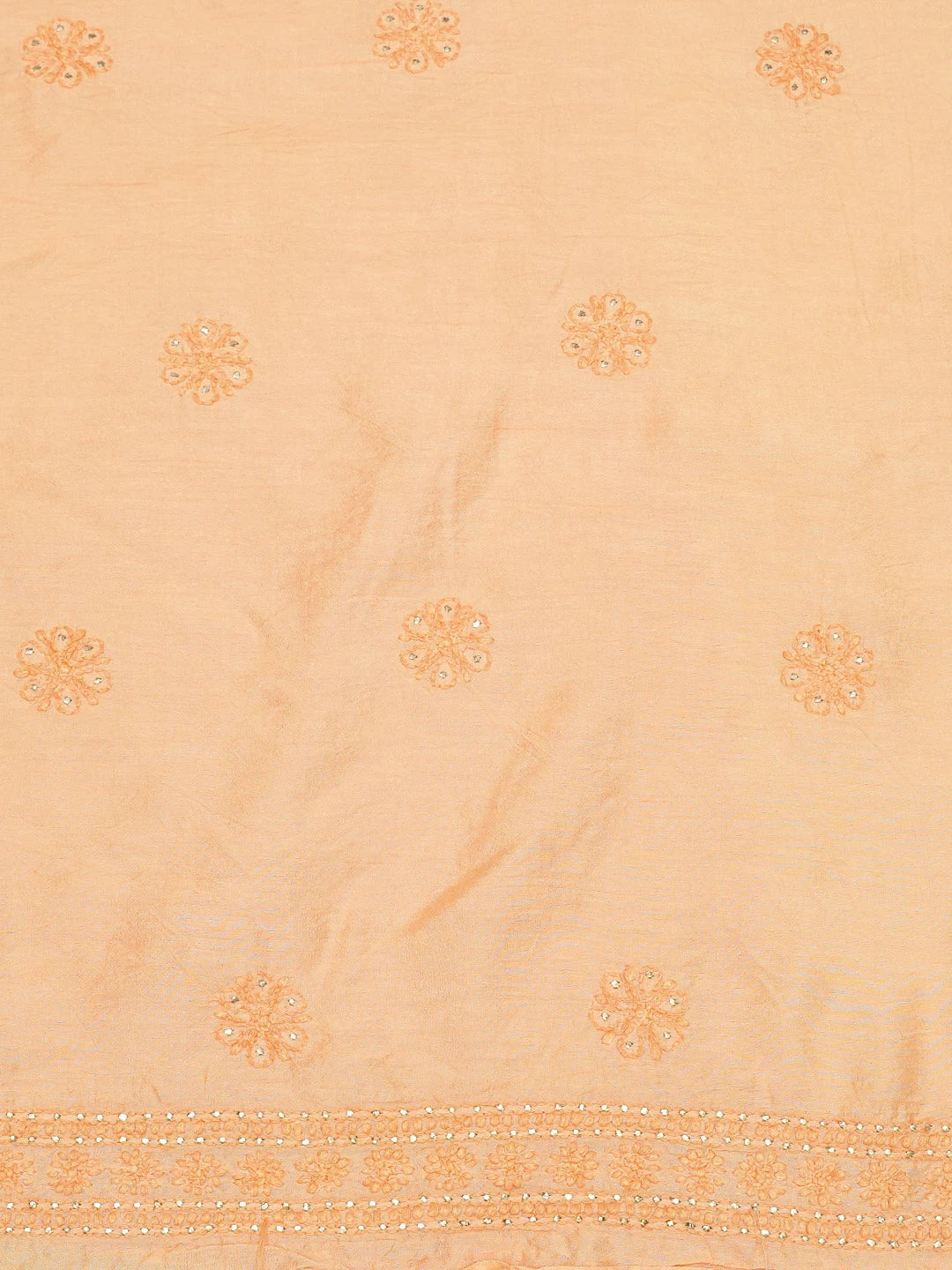 Ada Hand Embroidered Peach Chanderi Lucknowi Chikankari Unstitched Men's Kurta Piece With Muqaish Work 01A516814