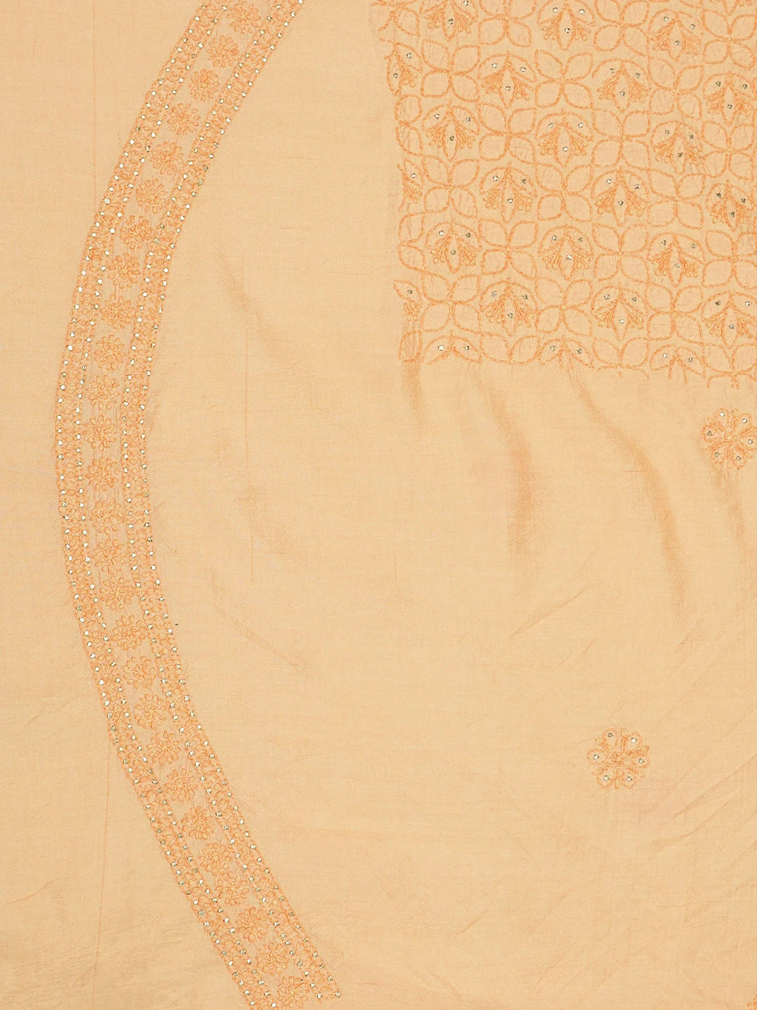 Ada Hand Embroidered Peach Chanderi Lucknowi Chikankari Unstitched Men's Kurta Piece With Muqaish Work 01A516814