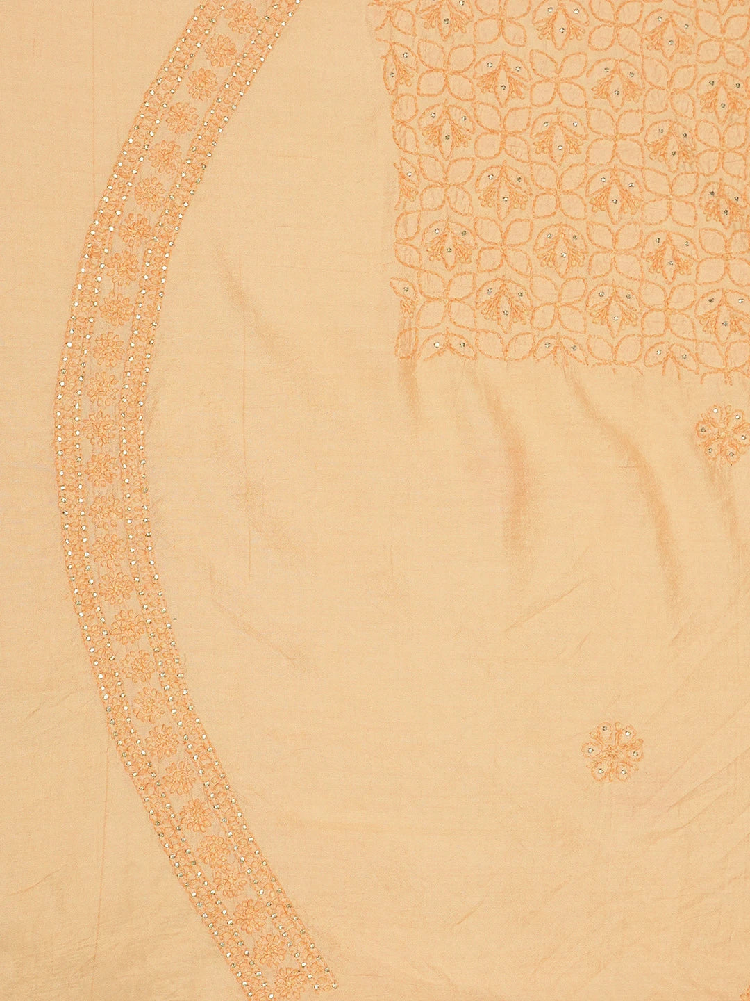 Ada Hand Embroidered Peach Chanderi Lucknowi Chikankari Unstitched Men's Kurta Piece With Muqaish Work 01A516814