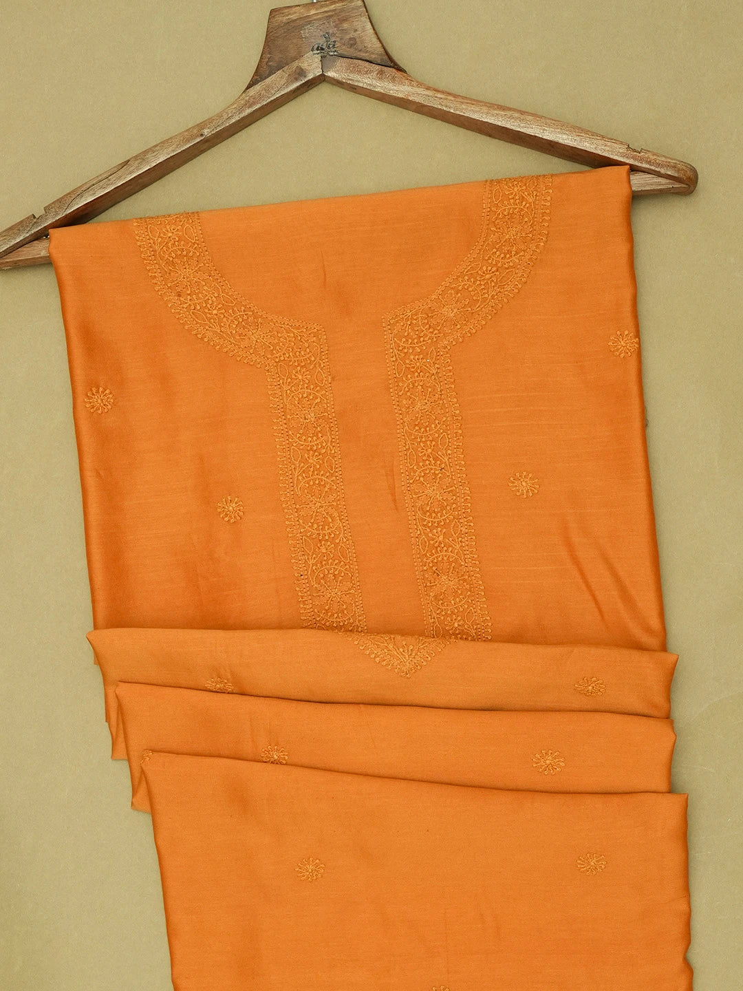 Ada Hand Embroidered Mustard Chanderi Lucknowi Chikankari Unstitched Men's Kurta Piece 01A697145