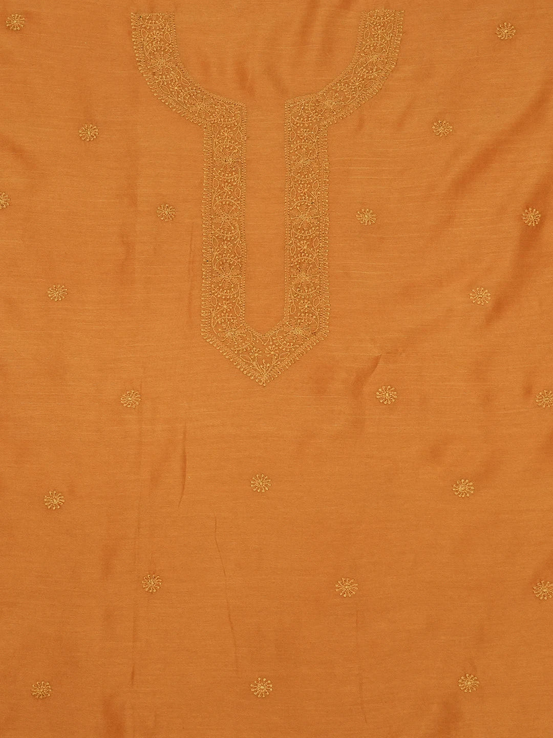 Ada Hand Embroidered Mustard Chanderi Lucknowi Chikankari Unstitched Men's Kurta Piece 01A697145