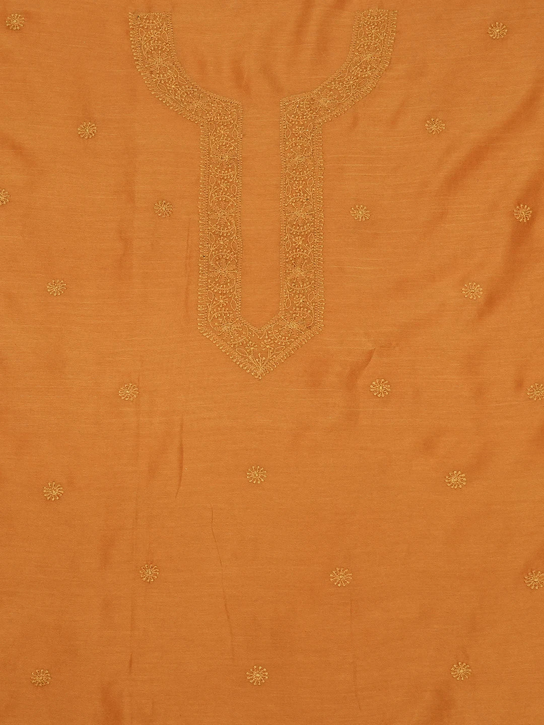 Ada Hand Embroidered Mustard Chanderi Lucknowi Chikankari Unstitched Men's Kurta Piece 01A697145
