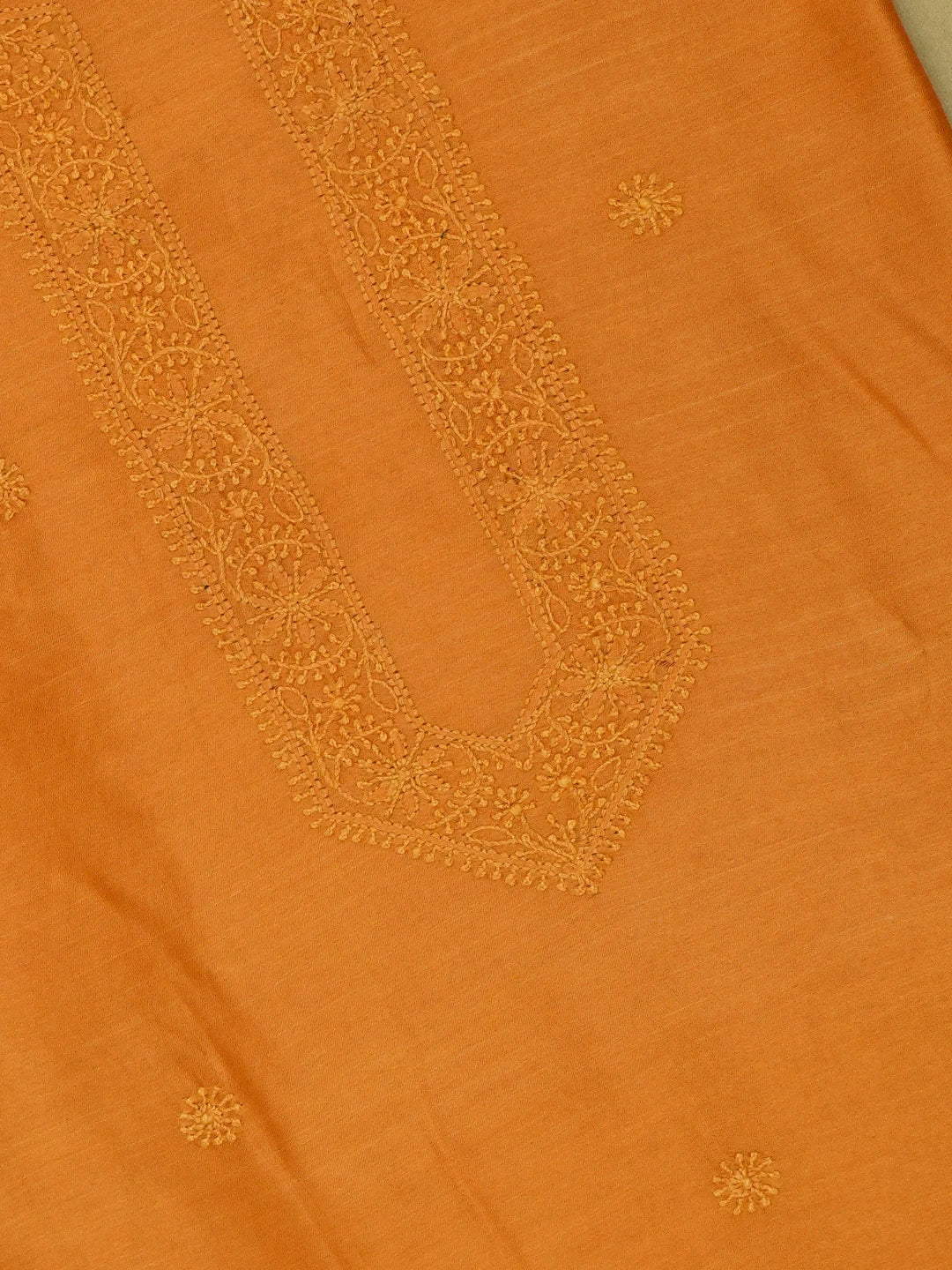 Ada Hand Embroidered Mustard Chanderi Lucknowi Chikankari Unstitched Men's Kurta Piece 01A697145
