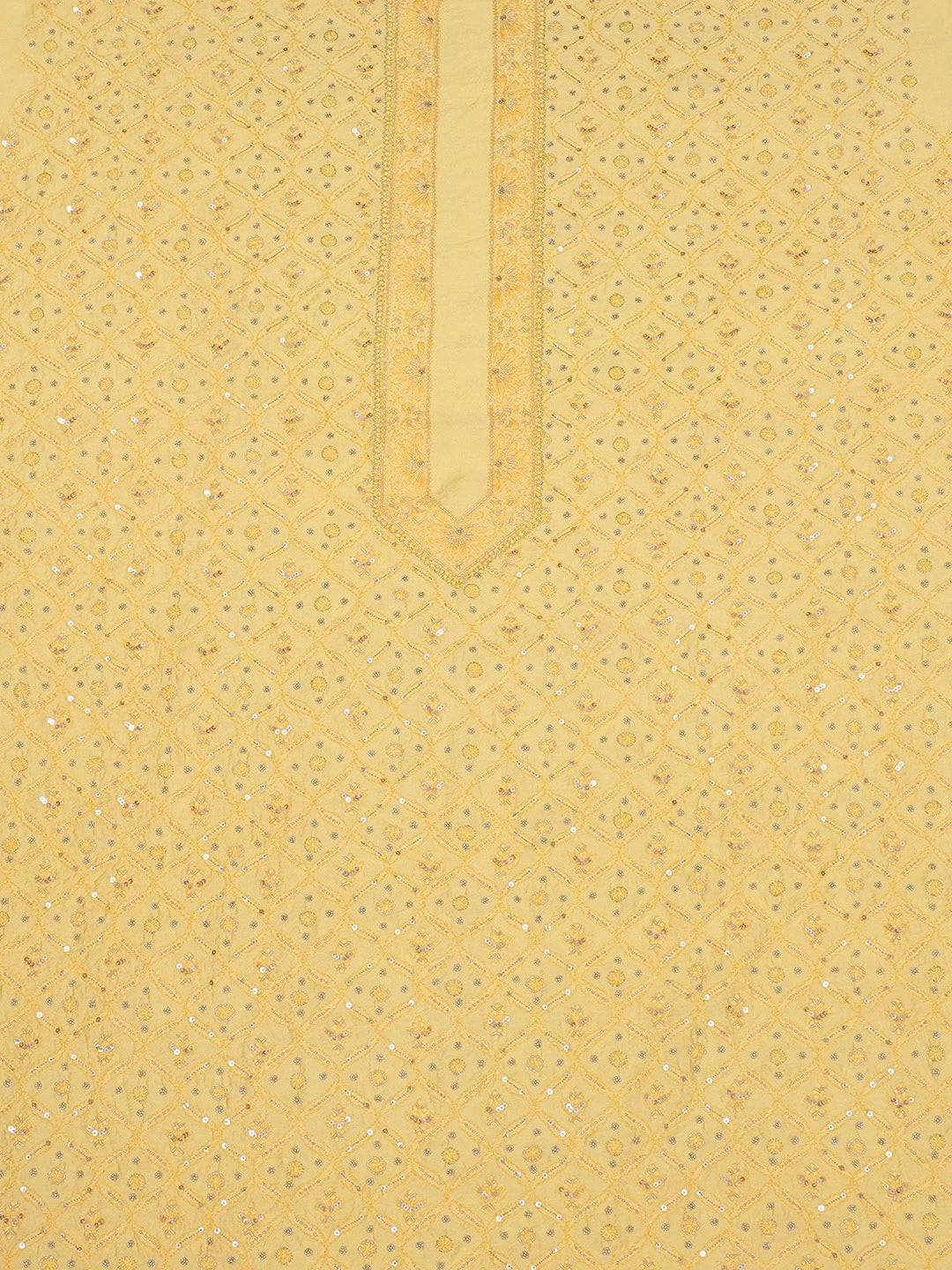 Ada Hand Embroidered Yellow Chanderi Lucknowi Chikankari Unstitched Men's Kurta Piece With Cutdana Work 01A516828