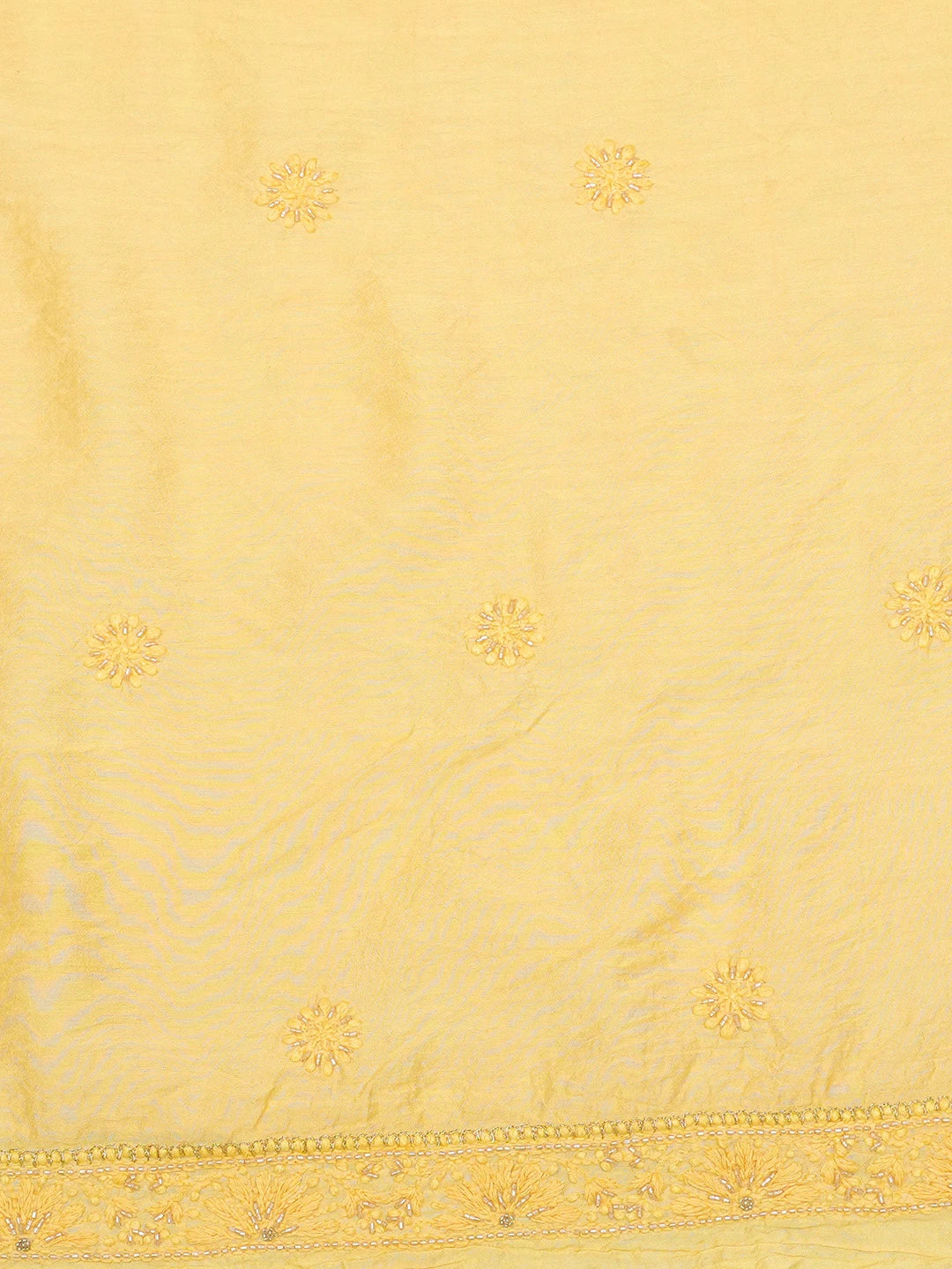 Ada Hand Embroidered Yellow Chanderi Lucknowi Chikankari Unstitched Men's Kurta Piece With Cutdana Work 01A516828