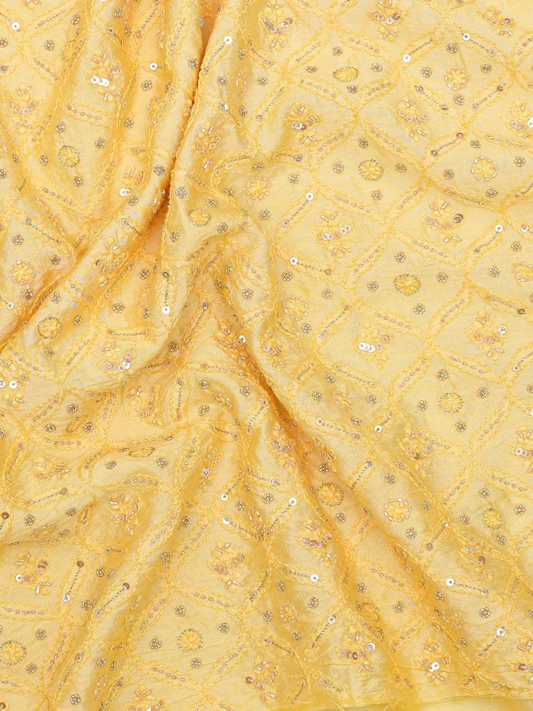 Ada Hand Embroidered Yellow Chanderi Lucknowi Chikankari Unstitched Men's Kurta Piece With Cutdana Work 01A516828