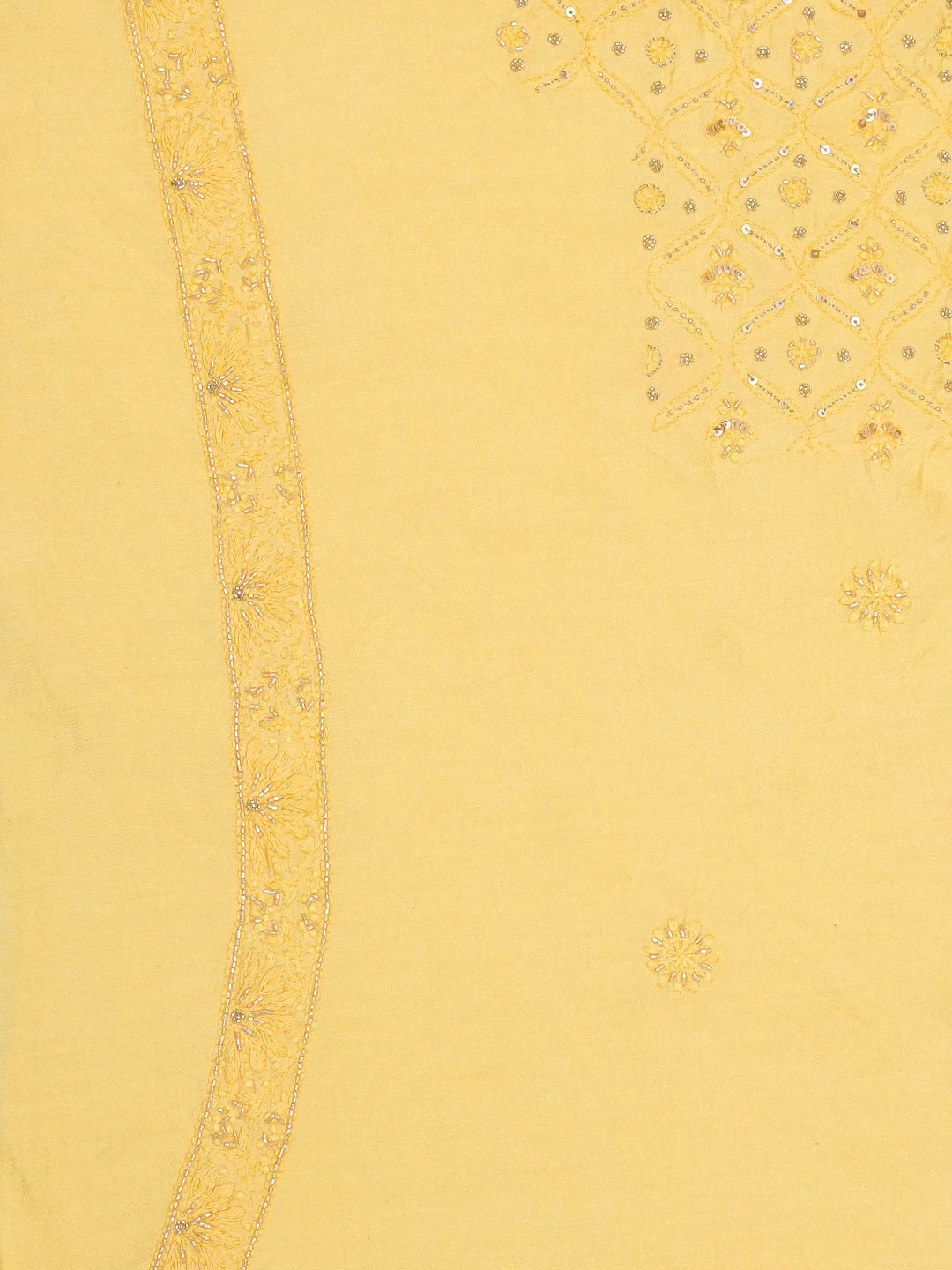 Ada Hand Embroidered Yellow Chanderi Lucknowi Chikankari Unstitched Men's Kurta Piece With Cutdana Work 01A516828
