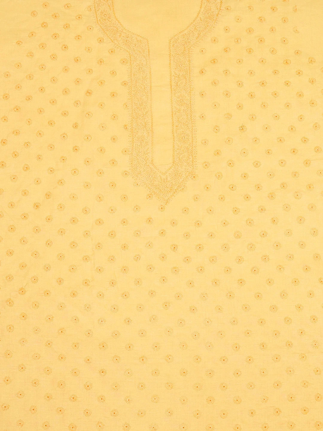 Ada Hand Embroidered Yellow Cotton Lucknowi Chikankari Unstitched Men's Kurta Piece 01A697120