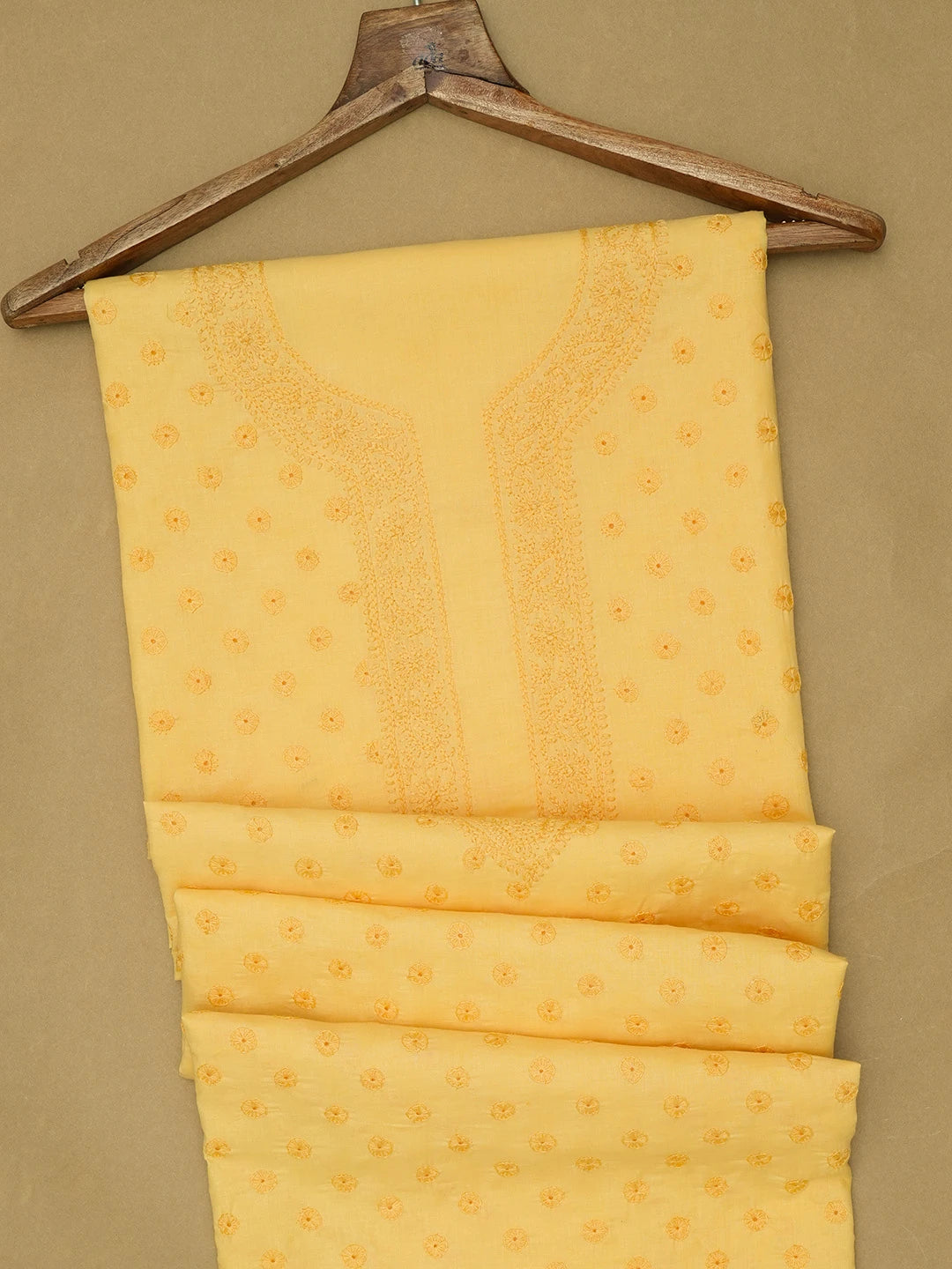 Ada Hand Embroidered Yellow Cotton Lucknowi Chikankari Unstitched Men's Kurta Piece 01A697120