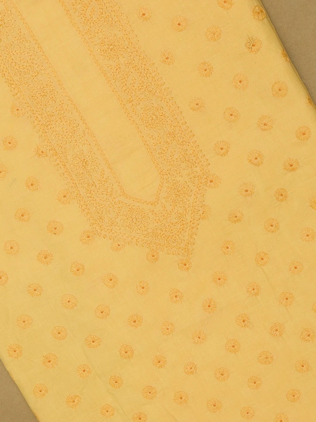 Ada Hand Embroidered Yellow Cotton Lucknowi Chikankari Unstitched Men's Kurta Piece 01A697120