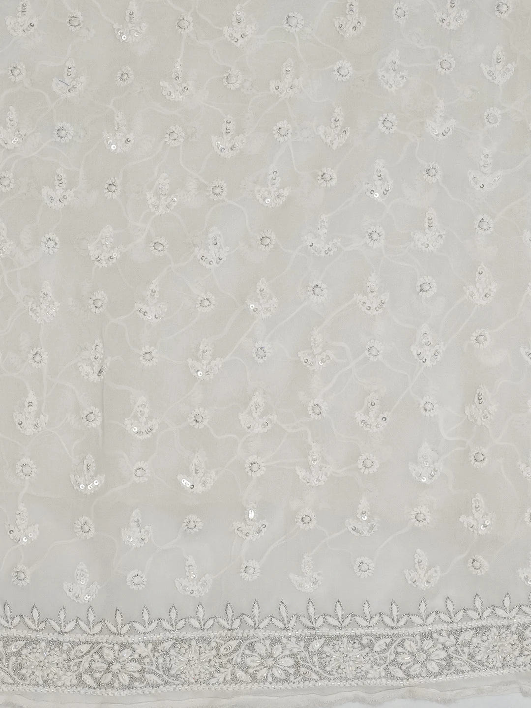 Ada Hand Embroidered White Viscose Georgette Lucknowi Chikankari Unstitched Men's Kurta Piece With Sequinned Work 01A461870
