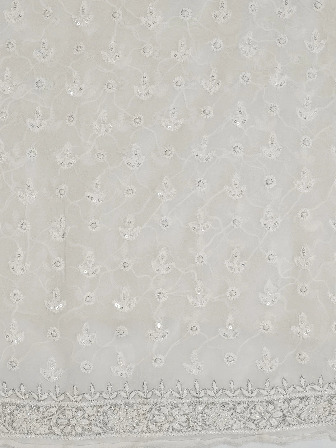 Ada Hand Embroidered White Viscose Georgette Lucknowi Chikankari Unstitched Men's Kurta Piece With Sequinned Work 01A461870