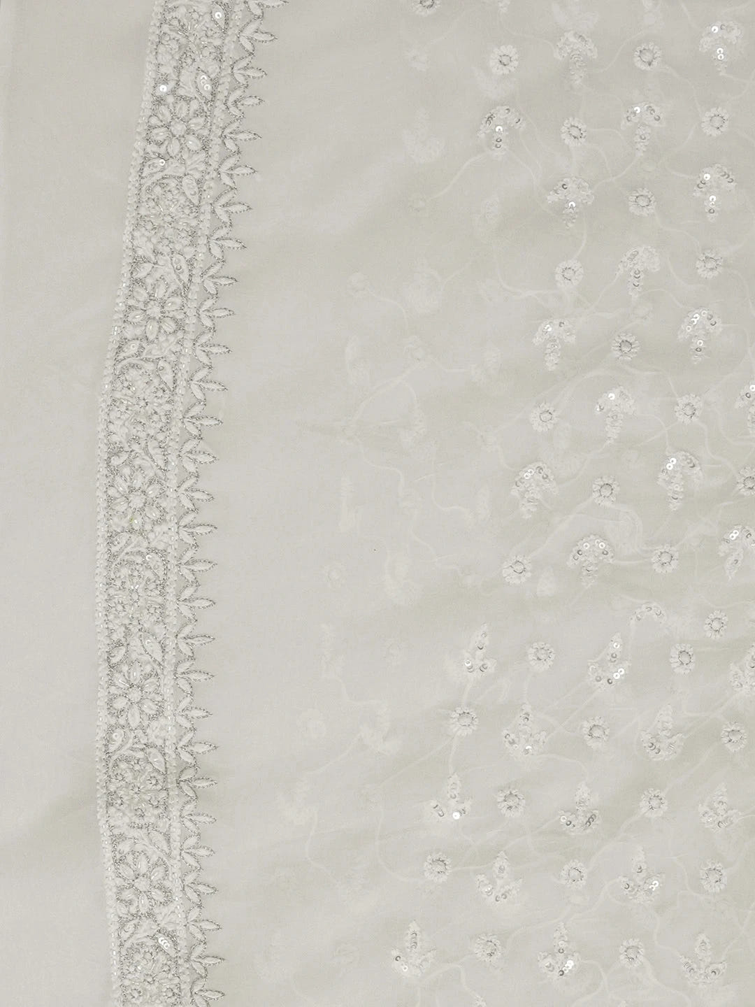 Ada Hand Embroidered White Viscose Georgette Lucknowi Chikankari Unstitched Men's Kurta Piece With Sequinned Work 01A461870