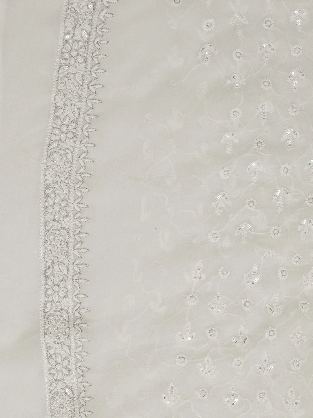 Ada Hand Embroidered White Viscose Georgette Lucknowi Chikankari Unstitched Men's Kurta Piece With Sequinned Work 01A461870
