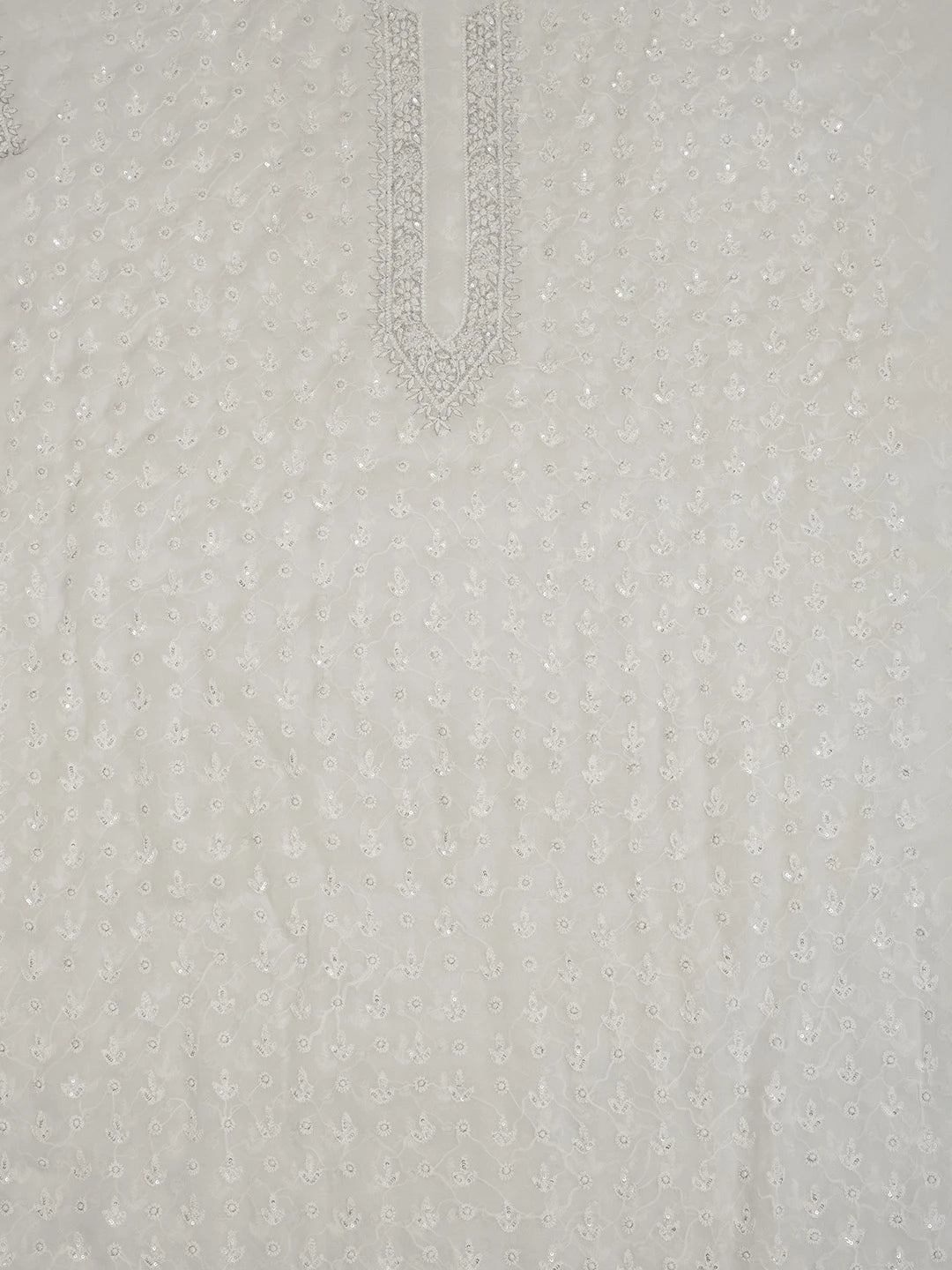 Ada Hand Embroidered White Viscose Georgette Lucknowi Chikankari Unstitched Men's Kurta Piece With Sequinned Work 01A461870