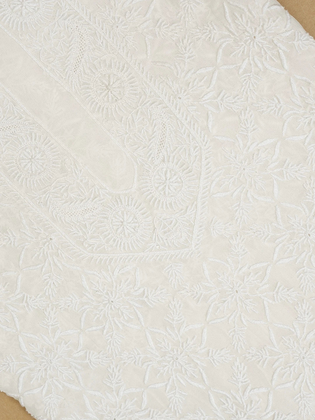 Ada Hand Embroidered White Pure Georgette Lucknowi Chikankari Unstitched Men's Kurta Piece A316574