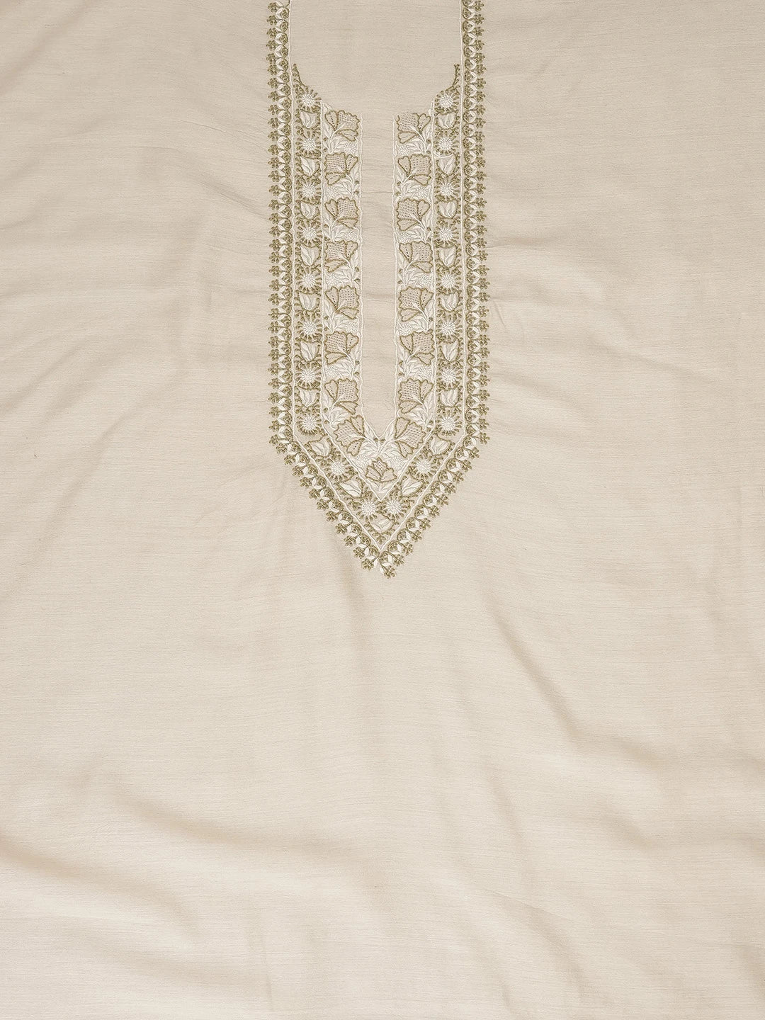 Ada Hand Embroidered Fawn Moonga Silk Lucknowi Chikankari Men's Kurta Piece 01A534501