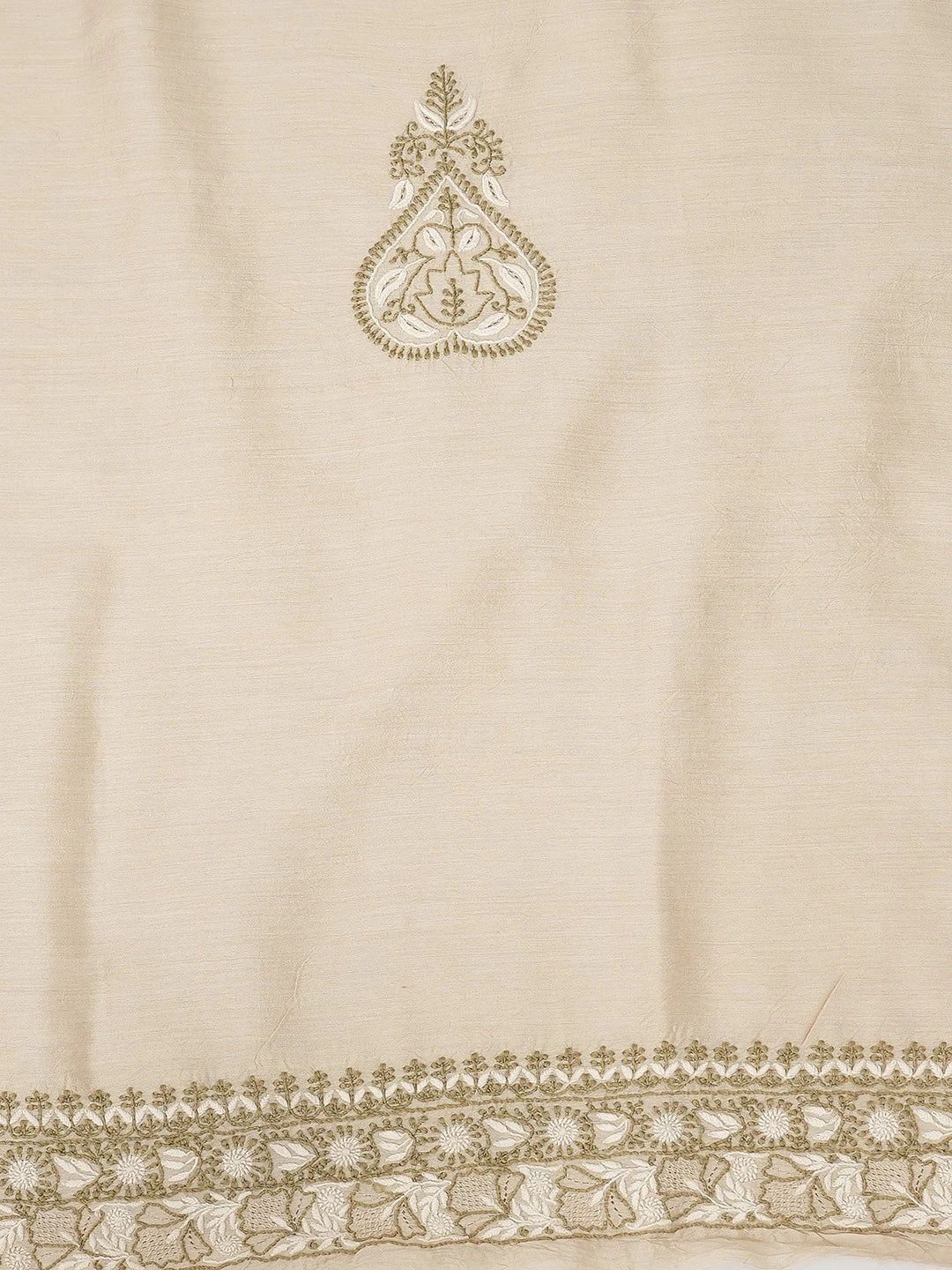 Ada Hand Embroidered Fawn Moonga Silk Lucknowi Chikankari Men's Kurta Piece 01A534501