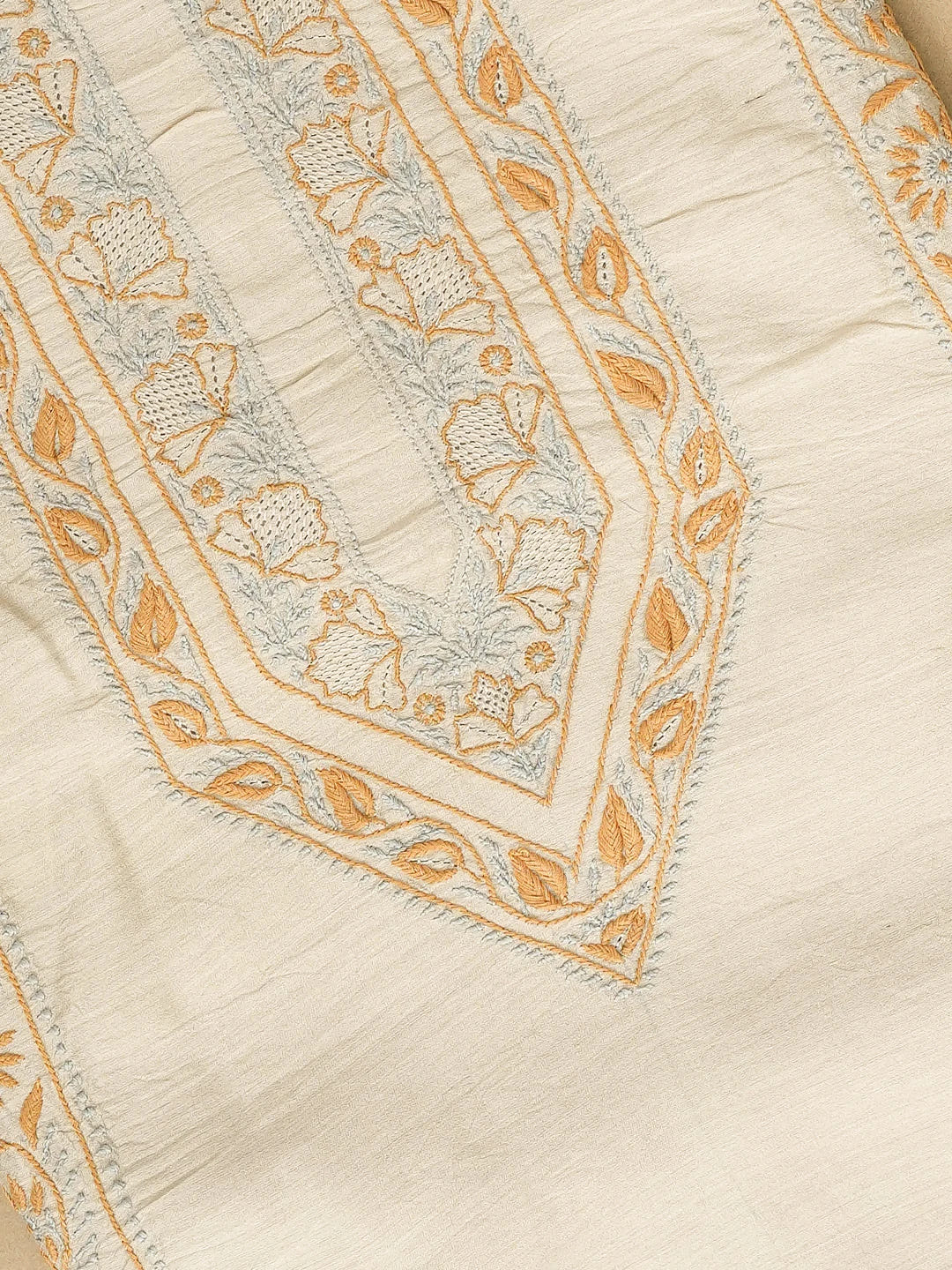 Ada Hand Embroidered Fawn Moonga Silk Lucknowi Chikankari Unstitched Men's Kurta Piece 01A561298