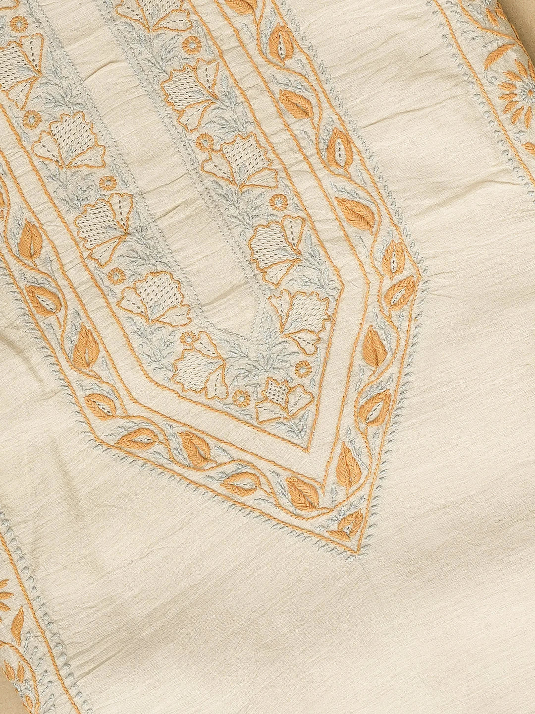 Ada Hand Embroidered Fawn Moonga Silk Lucknowi Chikankari Unstitched Men's Kurta Piece 01A561298