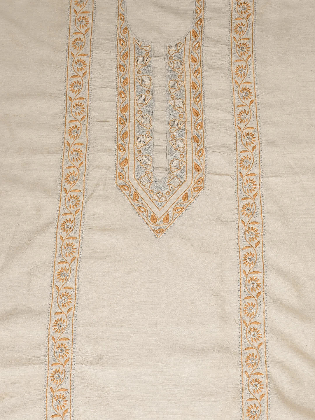 Ada Hand Embroidered Fawn Moonga Silk Lucknowi Chikankari Unstitched Men's Kurta Piece 01A561298