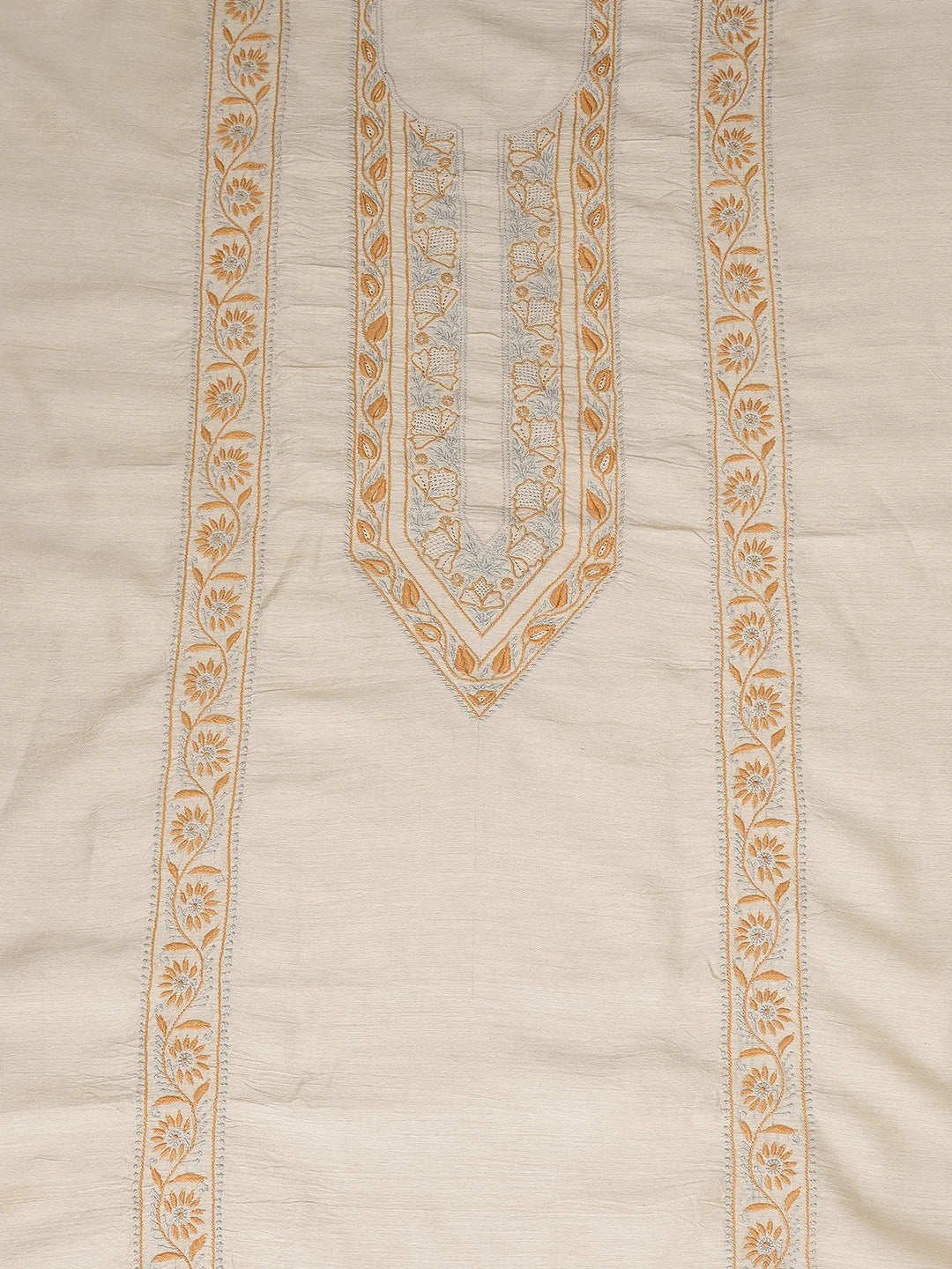Ada Hand Embroidered Fawn Moonga Silk Lucknowi Chikankari Unstitched Men's Kurta Piece 01A561298