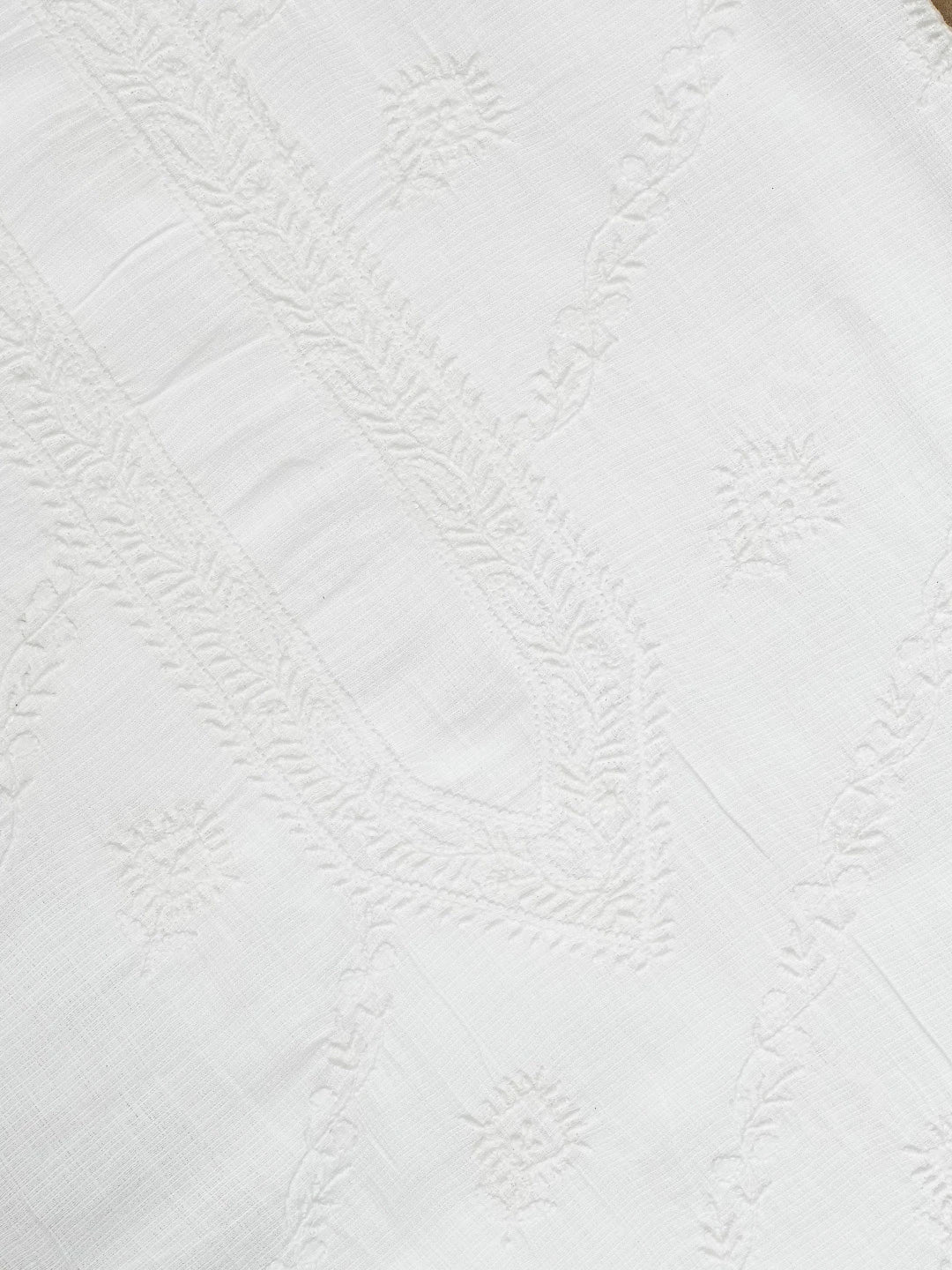 Ada Hand Embroidered White Linen Lucknowi Chikankari Unstitched Men's Kurta Piece 01A583294