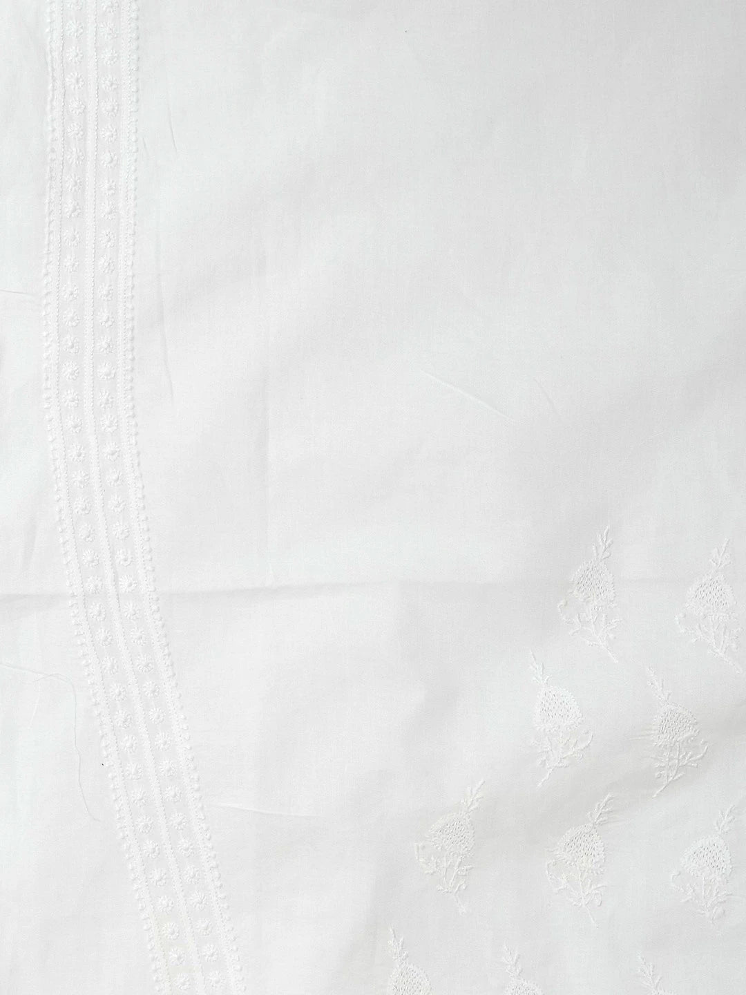 Ada Hand Embroidered White Cotton Lucknowi Chikankari Unstitched Men's Kurta Piece 01A633321