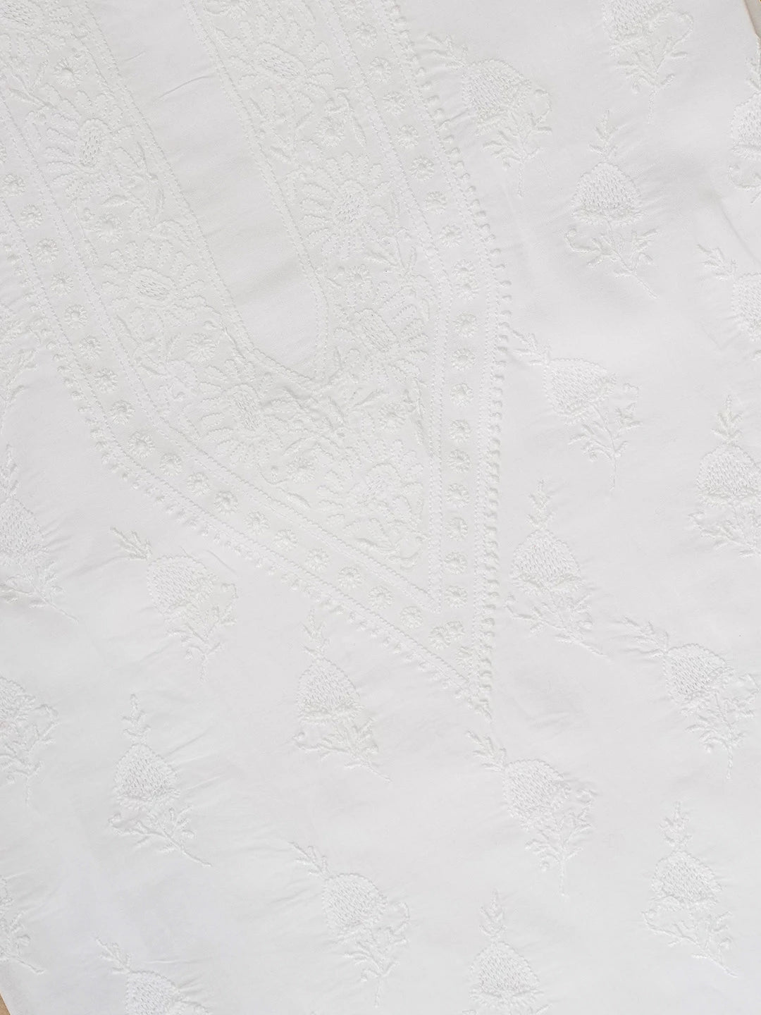 Ada Hand Embroidered White Cotton Lucknowi Chikankari Unstitched Men's Kurta Piece 01A633321