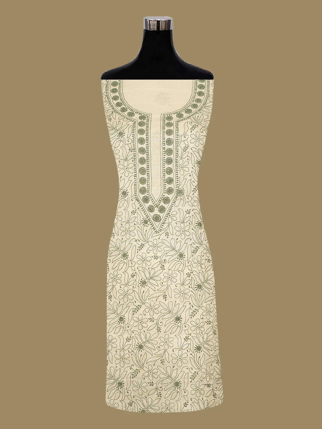 Ada Hand Embroidered Fawn Silk Lucknowi Chikankari Unstitched Suit Piece 01A692643