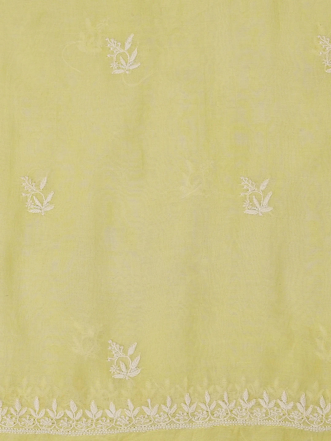 Ada Hand Embroidered Lemon Yellow Chanderi Lucknowi Chikankari Unstitched Kurta Dupatta Set With Pearl Work 01A690206