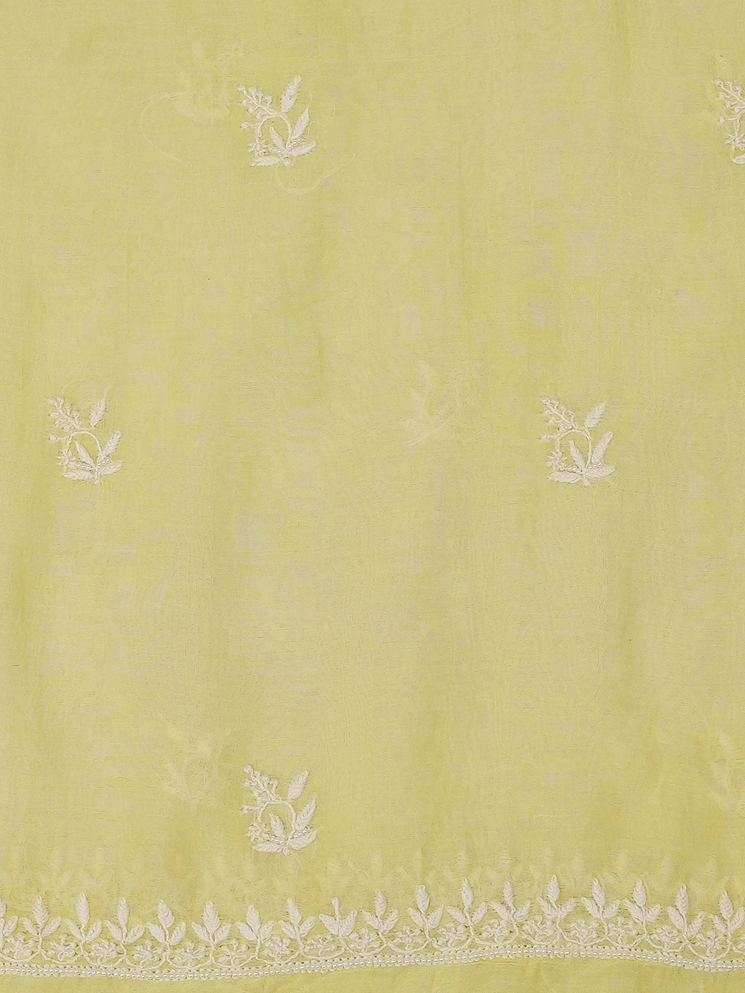 Ada Hand Embroidered Lemon Yellow Chanderi Lucknowi Chikankari Unstitched Kurta Dupatta Set With Pearl Work 01A690206