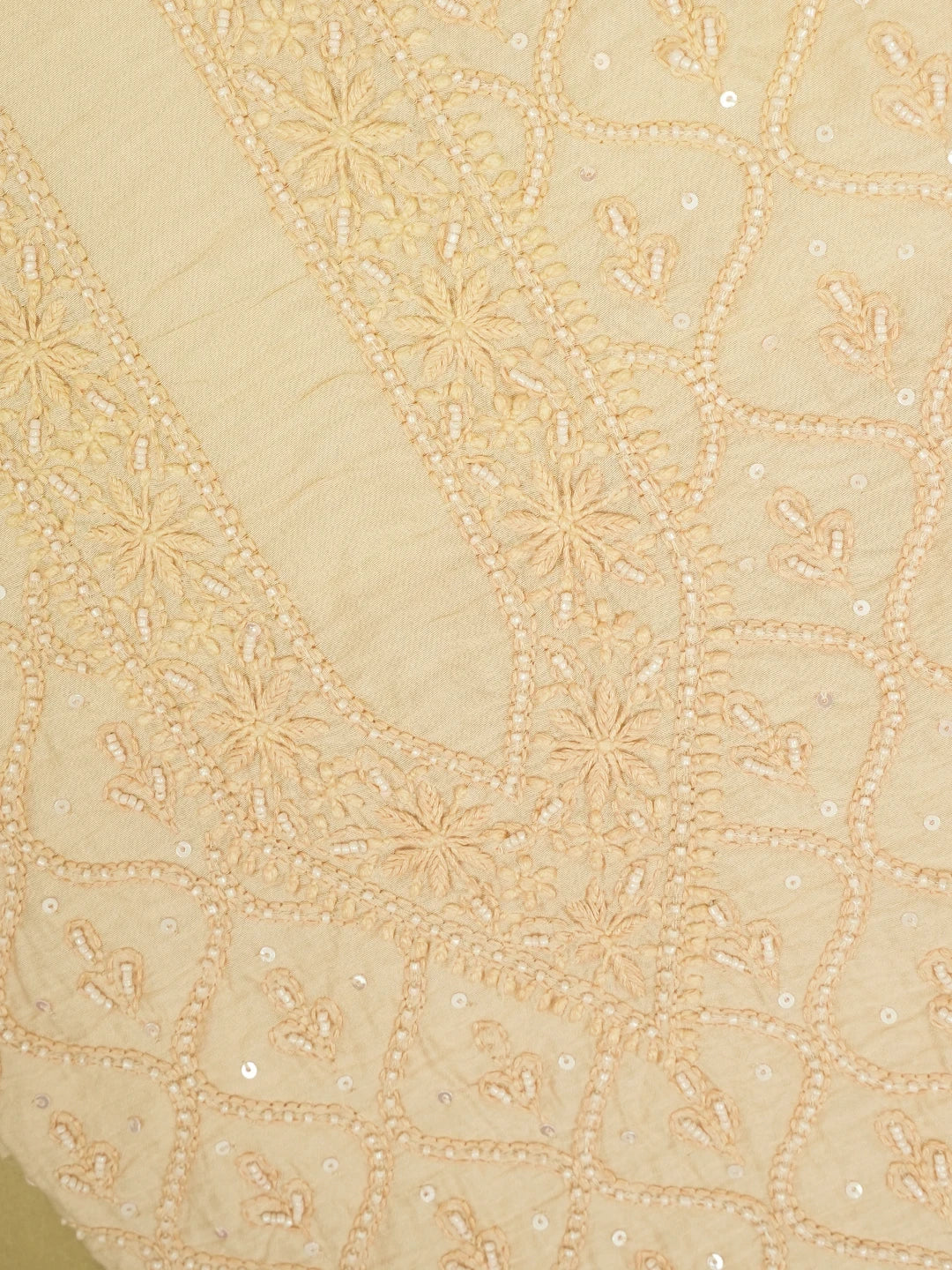 Ada Hand Embroidered Apricot Orange Chanderi Lucknowi Chikankari Unstitched Men's Kurta Piece With Sequinned Work 01A516839