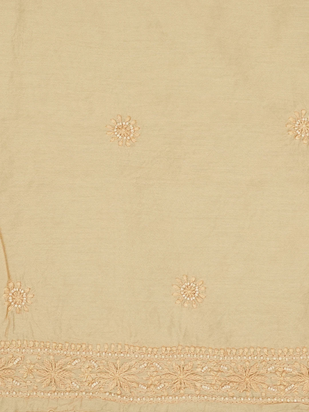 Ada Hand Embroidered Apricot Orange Chanderi Lucknowi Chikankari Unstitched Men's Kurta Piece With Sequinned Work 01A516839