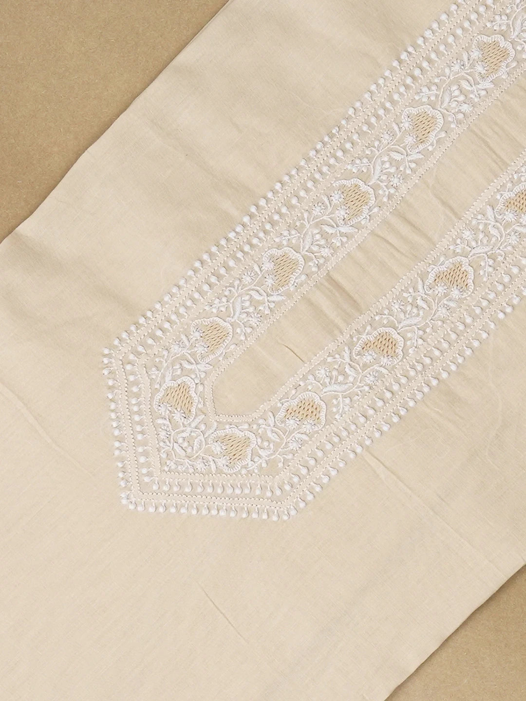 Ada Hand Embroidered Fawn Cotton Lucknowi Chikankari Unstitched Men's Kurta Piece 01A650773