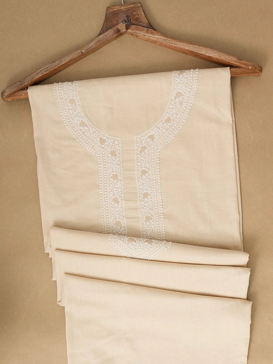 Ada Hand Embroidered Fawn Cotton Lucknowi Chikankari Unstitched Men's Kurta Piece 01A650773