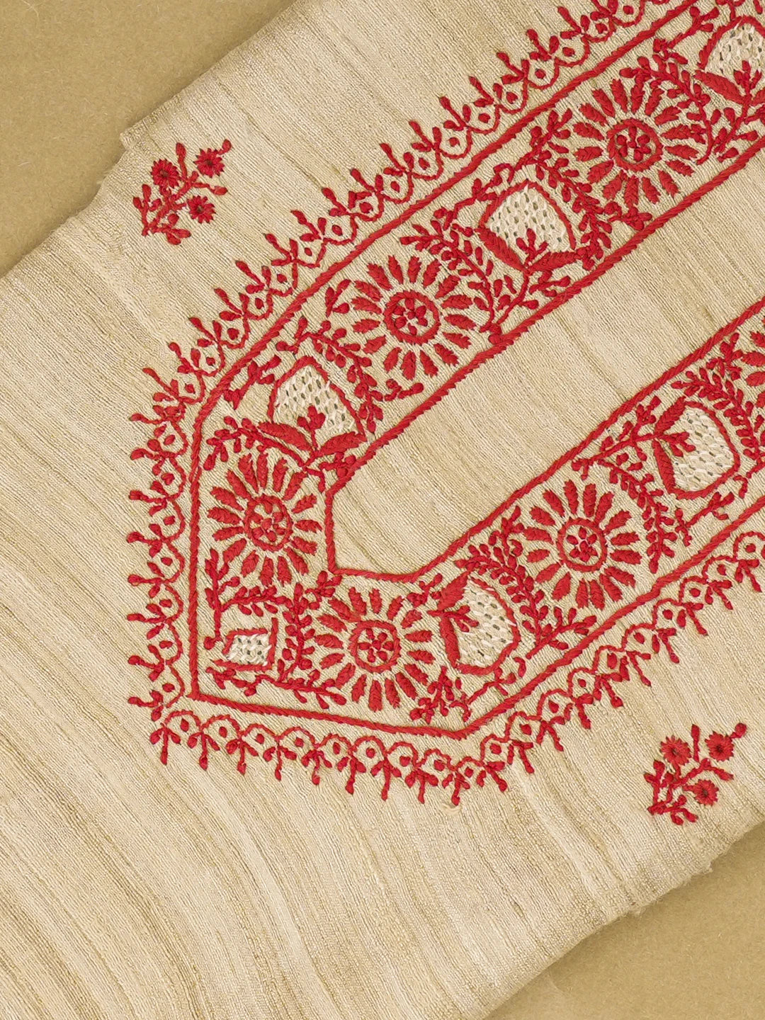 Ada Hand Embroidered Fawn Silk Lucknowi Chikankari Unstitched Men's Kurta Piece 01A493102