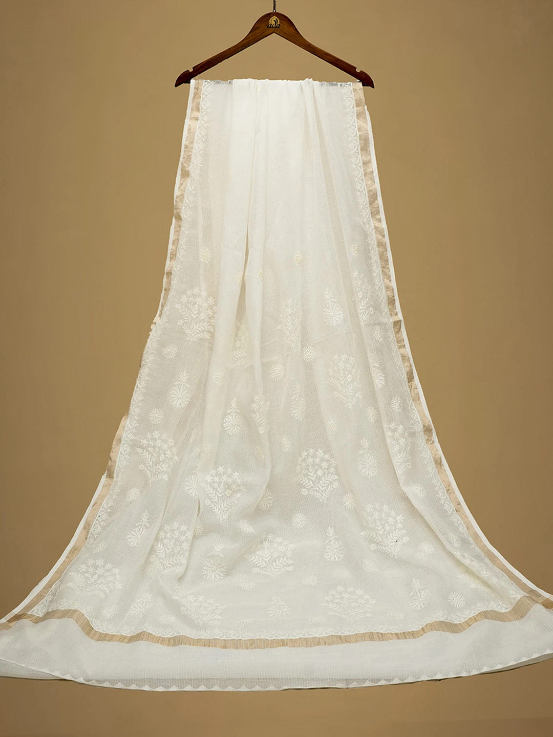 Ada Hand Embroidered White Kota Lucknowi Chikankari Saree and Blouse 01A681666