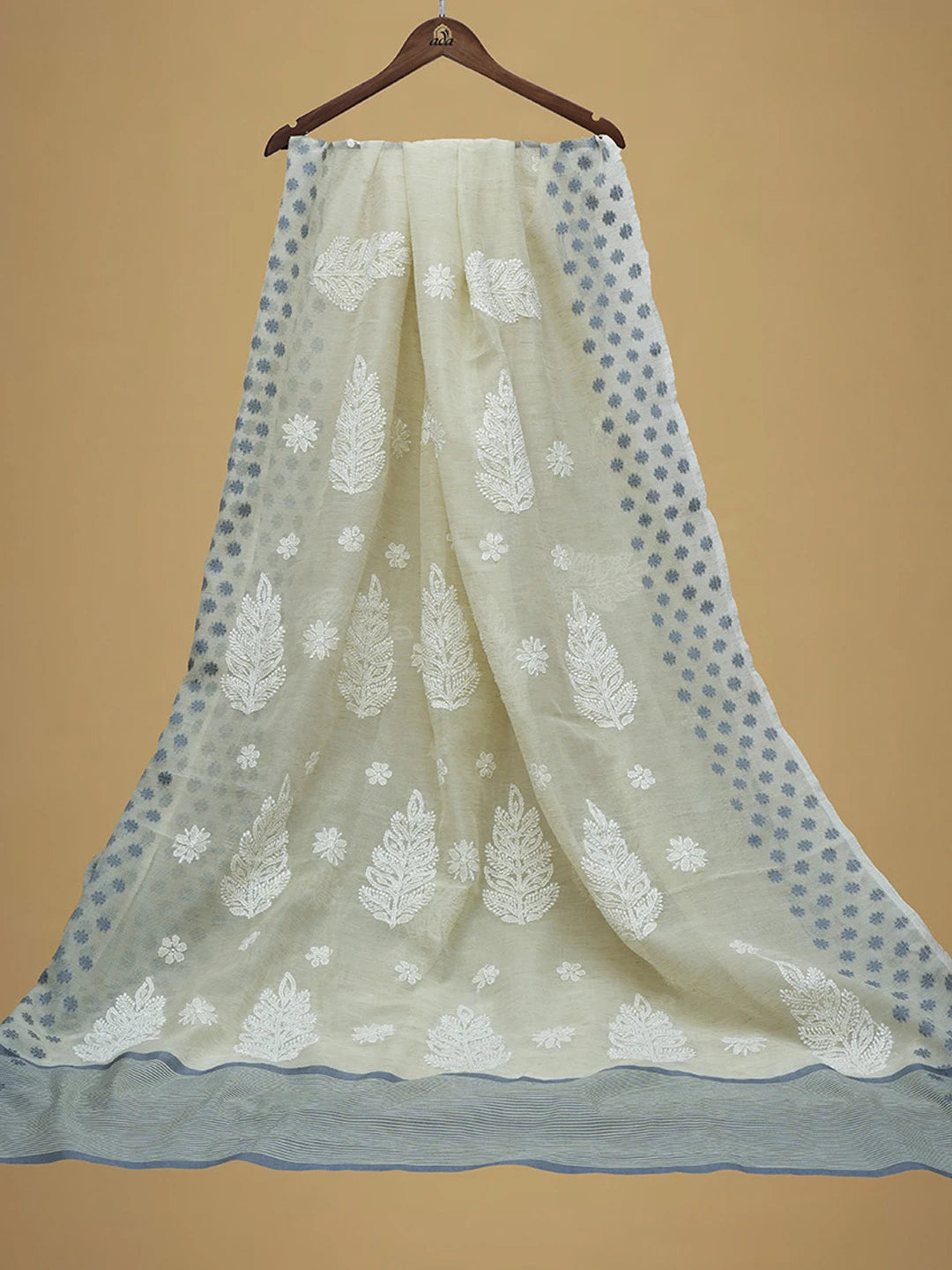 Ada Hand Embroidered Harbor Grey Chanderi Lucknowi Chikankari Saree and Blouse 01A683672