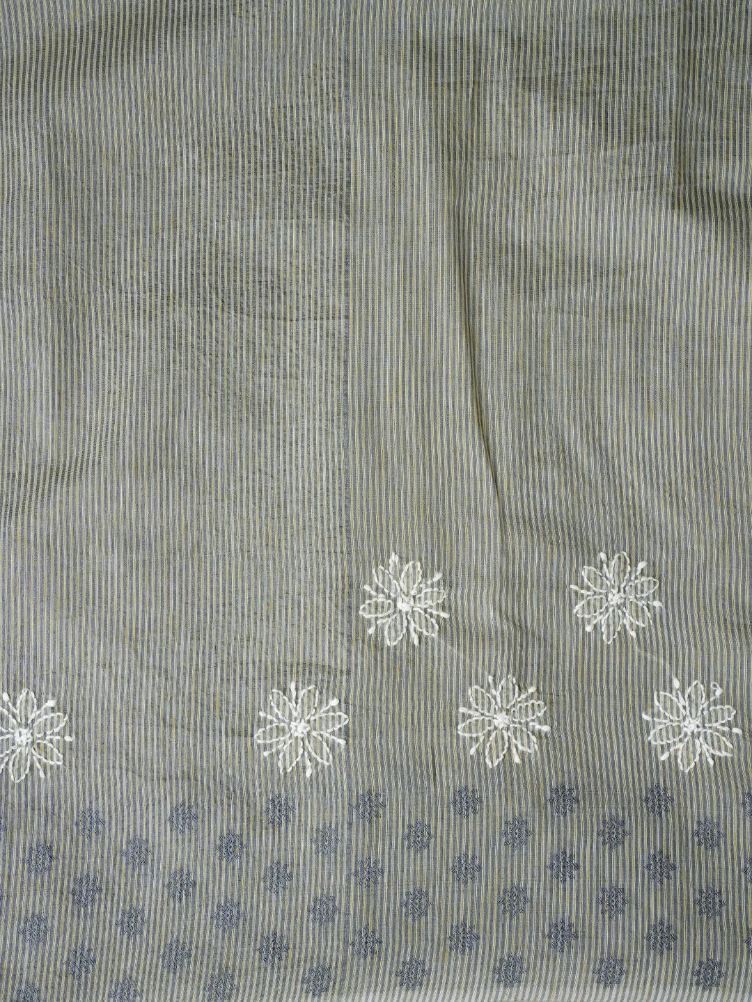 Ada Hand Embroidered Harbor Grey Chanderi Lucknowi Chikankari Saree and Blouse 01A683672